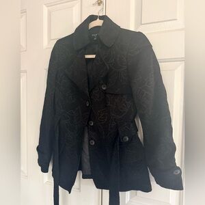 Nine West Black Floral Trench Coat